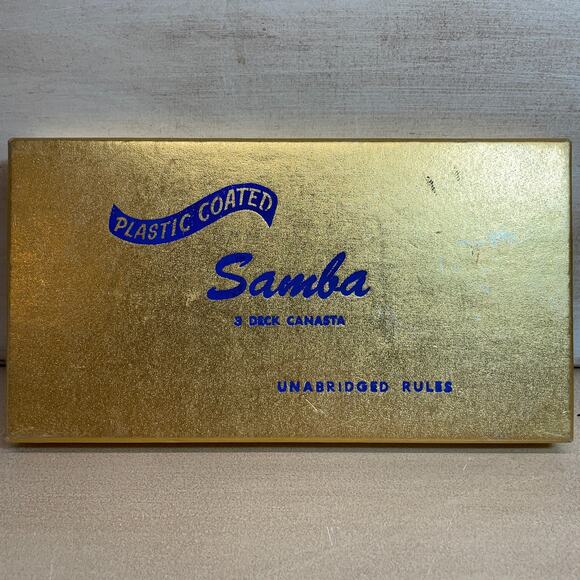 Samba Coated Playing Cards Three Deck Canasta Set Gold Box of Calif Plastic - Picture 3 of 10